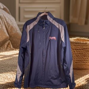 Atlanta Braves Windbreaker Jacket Men L Blue Full Zip Antigua MLB Y2K